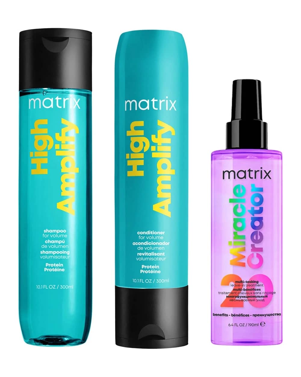 Matrix Total Results Volumising High Amplify Shampoo, Conditioner and Miracle Creator Spray Routine for Fine and Flat Hair