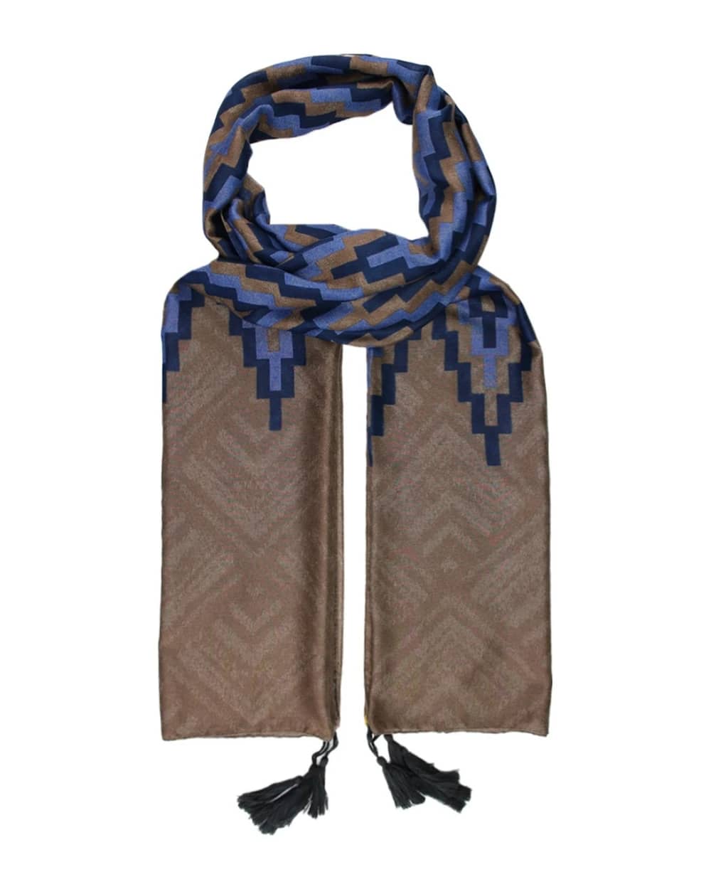 شال طرح دومینو رنگ قهوه ای سرمه ای کد 36006