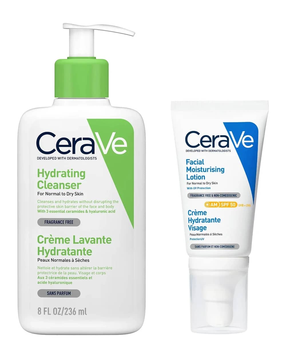 CeraVe Morning Face Routine for Dry Skin, Hydrating Cleanser and Moisturiser with SPF 50
