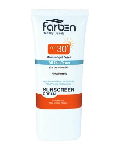 ضد آفتاب بی رنگ SPF30 مناسب پوست حساس فاربن 50ml