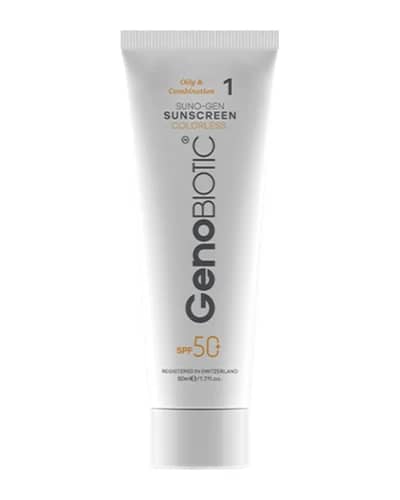 کرم ضد آفتاب بی رنگ پوست های چرب و مختلط SPF50 ژنوبایوتیک 50ml