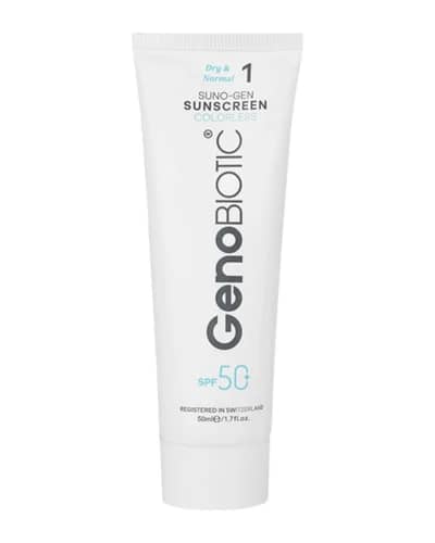 کرم ضد آفتاب بی رنگ پوست های خشک و معمولی SPF50 ژنوبایوتیک 50ml