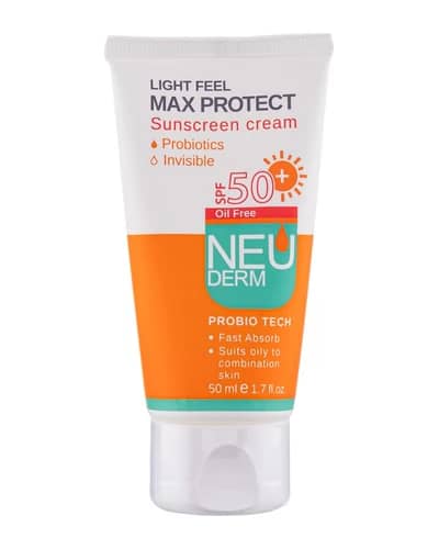 ضد آفتاب بی رنگ پوست های چرب تا مختلط Max Protect SPF50 نئودرم 50ml