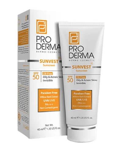 کرم ضد آفتاب فاقد چربی SPF50 بی رنگ پرودرما 40ml