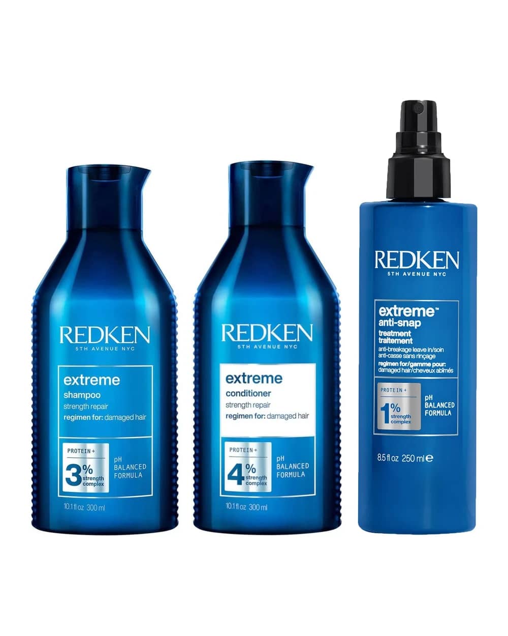 Redken Extreme Shampoo, Conditioner and Anti-Snap Leave-in Treatment Strength Repair Bundle for Damaged Hair