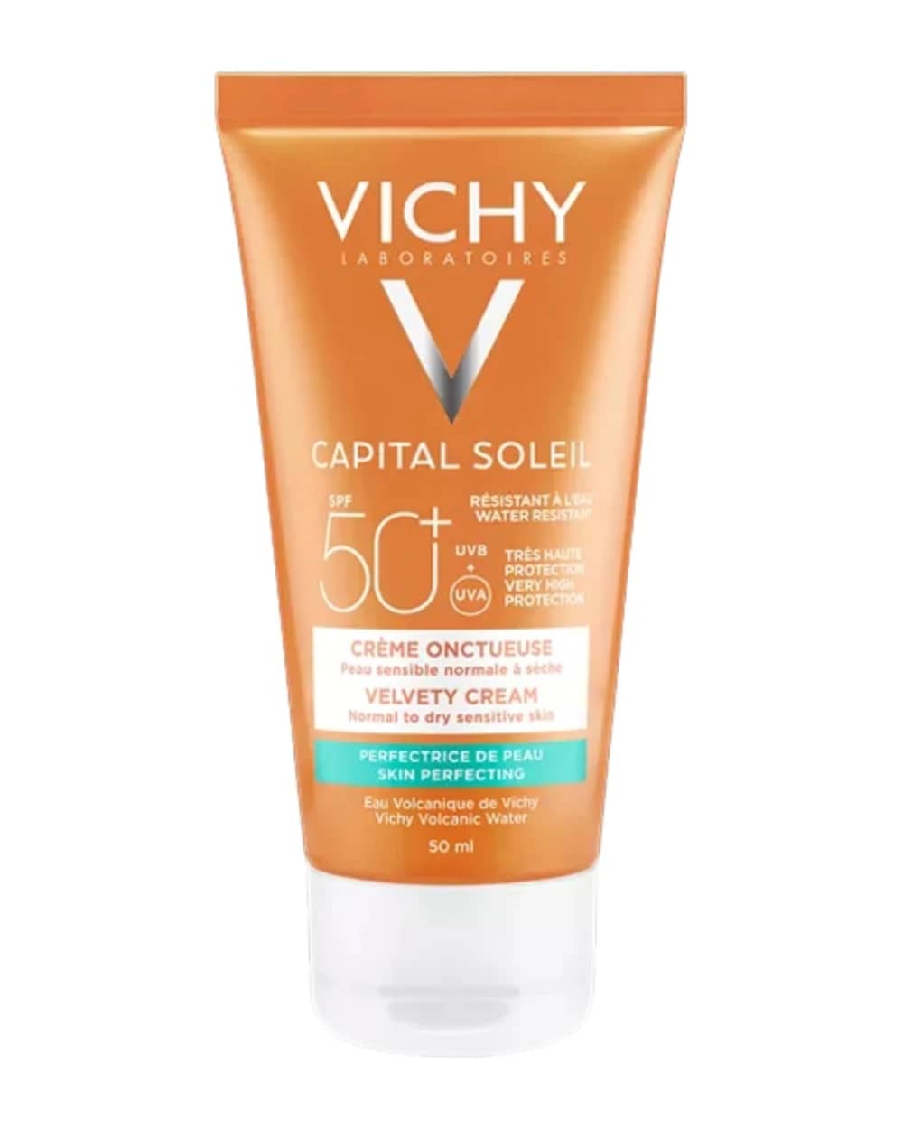 کرم ضد آفتاب بی رنگ پوست های نرمال تا خشک Velvety SPF50 ویشی 50ml