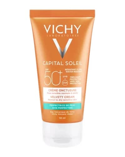 کرم ضد آفتاب بی رنگ پوست های نرمال تا خشک Velvety SPF50 ویشی 50ml
