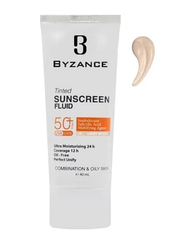ضد آفتاب فلوئیدی رنگی SPF50 بیزانس پوست چرب و مختلط
