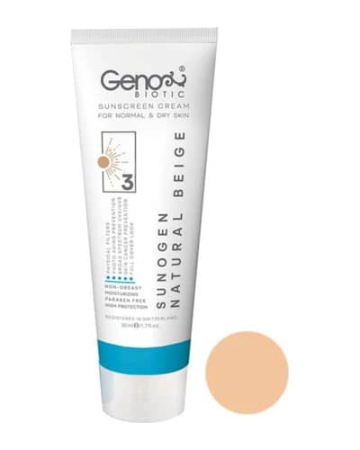 کرم ضد آفتاب رنگی پوست های خشک و معمولی SPF50 ژنوبایوتیک 50gr