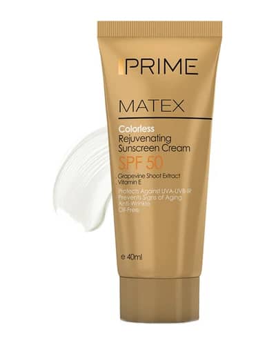 کرم ضد آفتاب بی رنگ جوان کننده انواع پوست SPF50 پریم 40ml