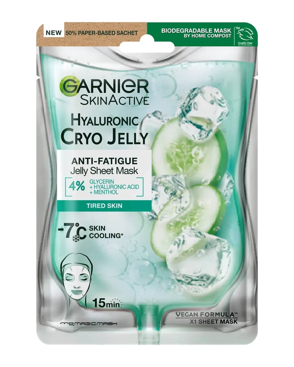 Garnier Cryo Jelly Maschera Viso Anti-fatica con Acido Ialuronico e Cetriolo 27 g