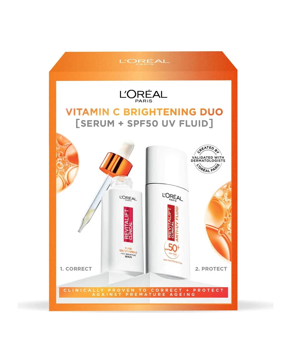 L'Oréal Paris Cofanetto Revitalift Siero Viso alla Vitamina C Pura e Fluido Viso Invisibile SPF 50+