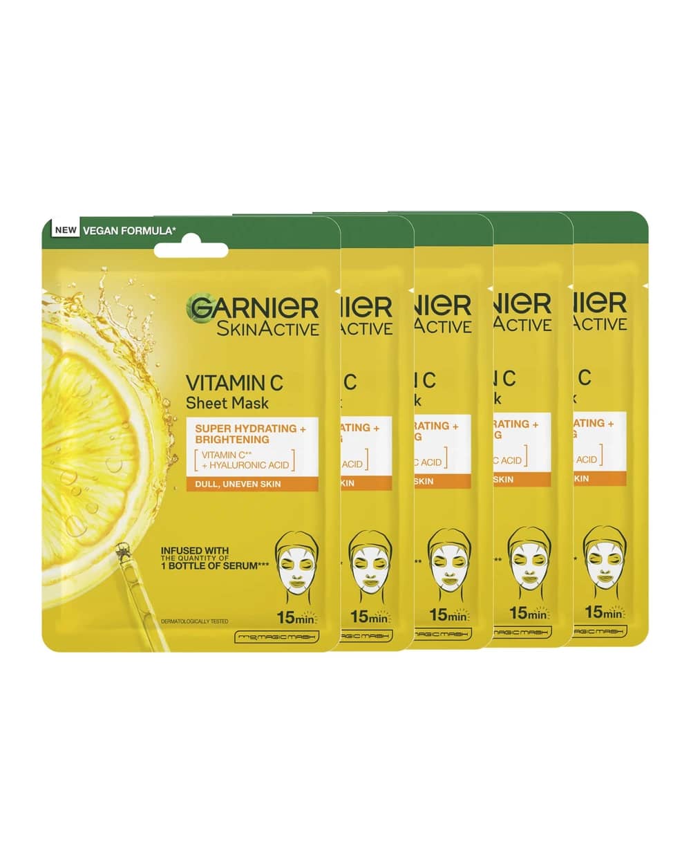 Garnier SkinActive Moisture Bomb Hydrating and Brightening Vitamin C Sheet Mask Set of 5