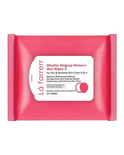 دستمال مرطوب پاک کننده آرایش پوست های خشک و حساس لافارر 20 عددی
