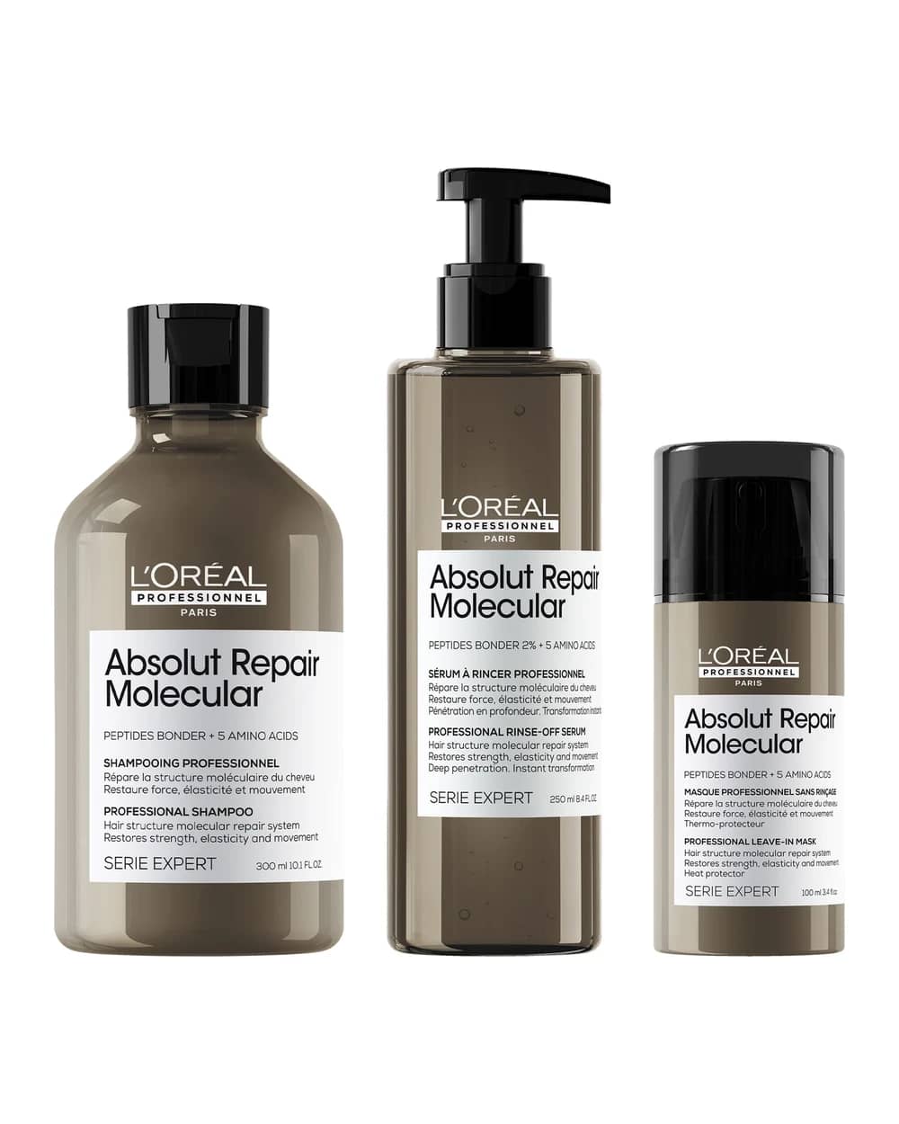 L'Oréal Professionnel Serie Expert Absolut Repair Molecular Shampoo, Rinse-off Serum and Mask Routine for Damaged Hair