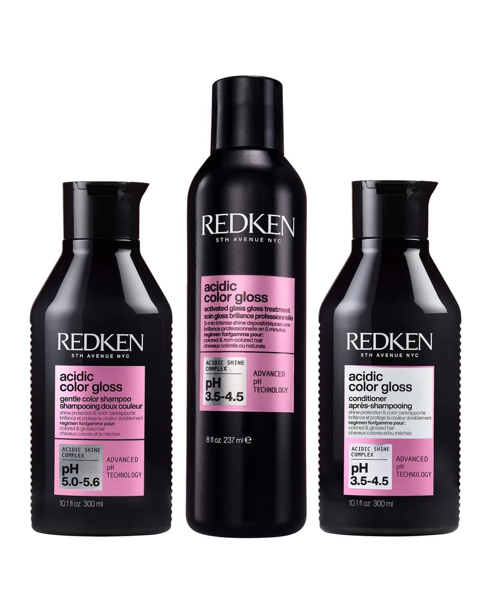 Redken Acidic Color Gloss Shampoo 300ml, Activated Glass Gloss Treatment 237ml and Conditioner 300ml