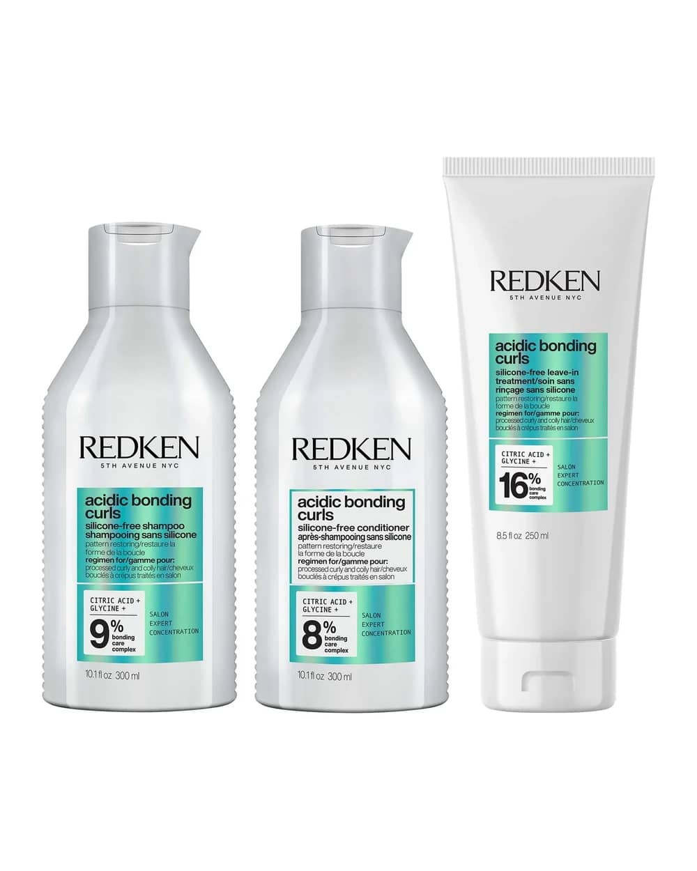 Redken Acidic Bonding Curls Silicone-Free Shampoo Conditioner and Leave-In Routine for Damaged Curls and Coils