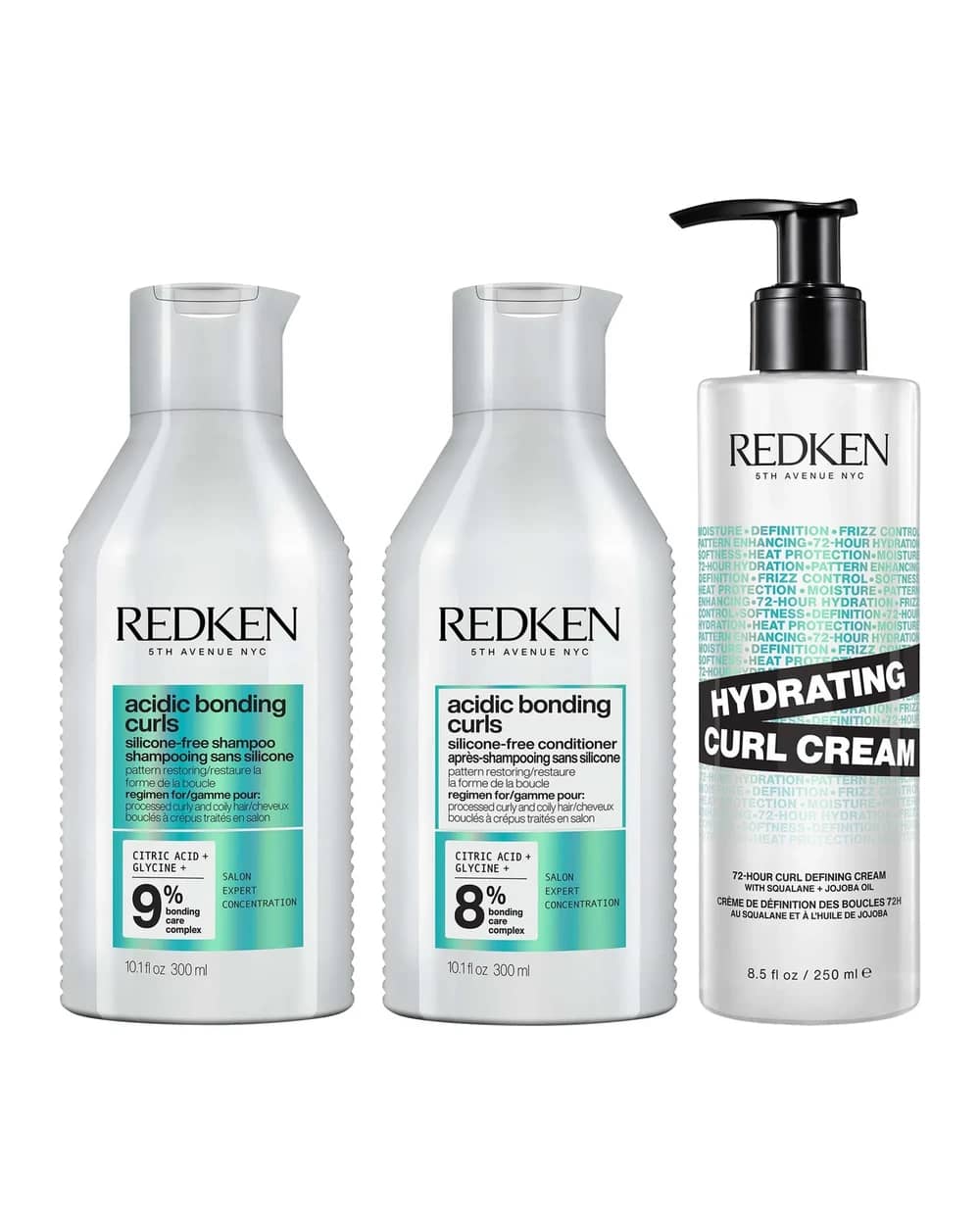 Redken Acidic Bonding Curls Shampoo Conditioner and Hydrating Curl Cream for Restoring Damaged Curls and Coils