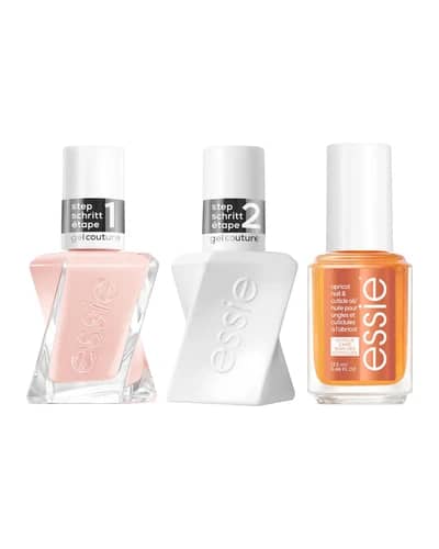 essie Gel Couture Nude Nail Polish Top Coat and Apricot Cuticle Oil Care Bundle