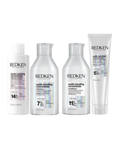 Redken Acidic Bonding Concentrate Pre-Treatment 190ml, Shampoo and Conditioner 300ml, and Leave-in Treatment 150ml Bundle