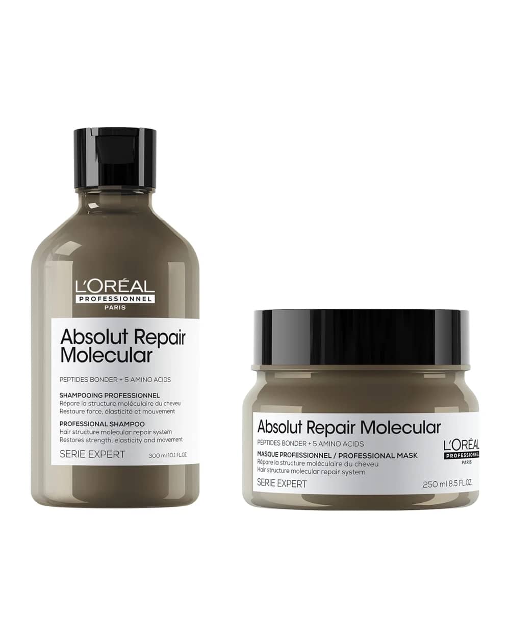 L'Oréal Professionnel Absolut Repair Molecular Shampoo 300ml and Rinse-Off Mask 250ml Set for Damaged Hair