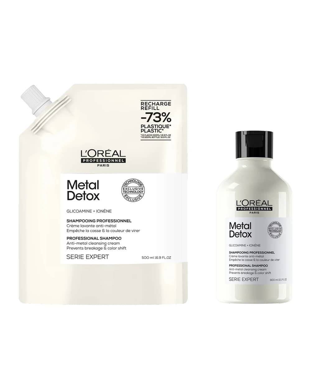 L’Oréal Professionnel Metal Detox Shampoo 300ml and Refill Pack 500ml for breakage & colour protection