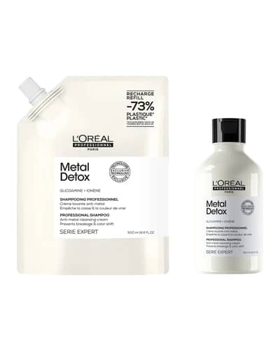L’Oréal Professionnel Metal Detox Shampoo 300ml and Refill Pack 500ml for breakage & colour protection