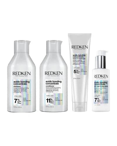 Redken Acidic Bonding Concentrate Shampoo 300ml, Conditioner 300ml, Leave-in Treatment 150ml and 24/7 Night & Day Serum Bundle