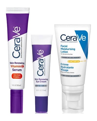 CeraVe Daily Care Routine for First Signs of Ageing Eye Cream Vitamin C Serum and Moisturiser with SPF50