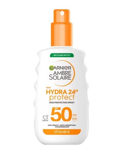 Garnier Ambre Solaire SPF 50 Hydra 24 Hour Protect High Protection UVB & UVA Hydrating Sun Cream Spray 150ml