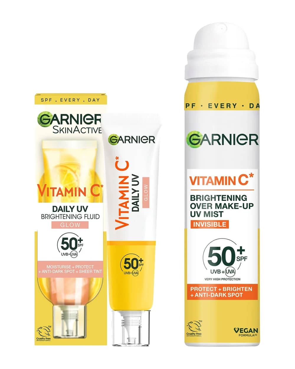 Garnier Vitamin C Brightening SPF50 Mist & Glow Fluid Sun Protection Bundle