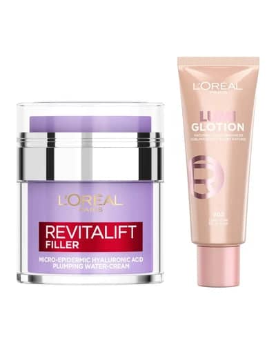 L'Oréal Paris Hyaluronic Filler Water Cream & Lumi Glotion Bundle (Various Shades)