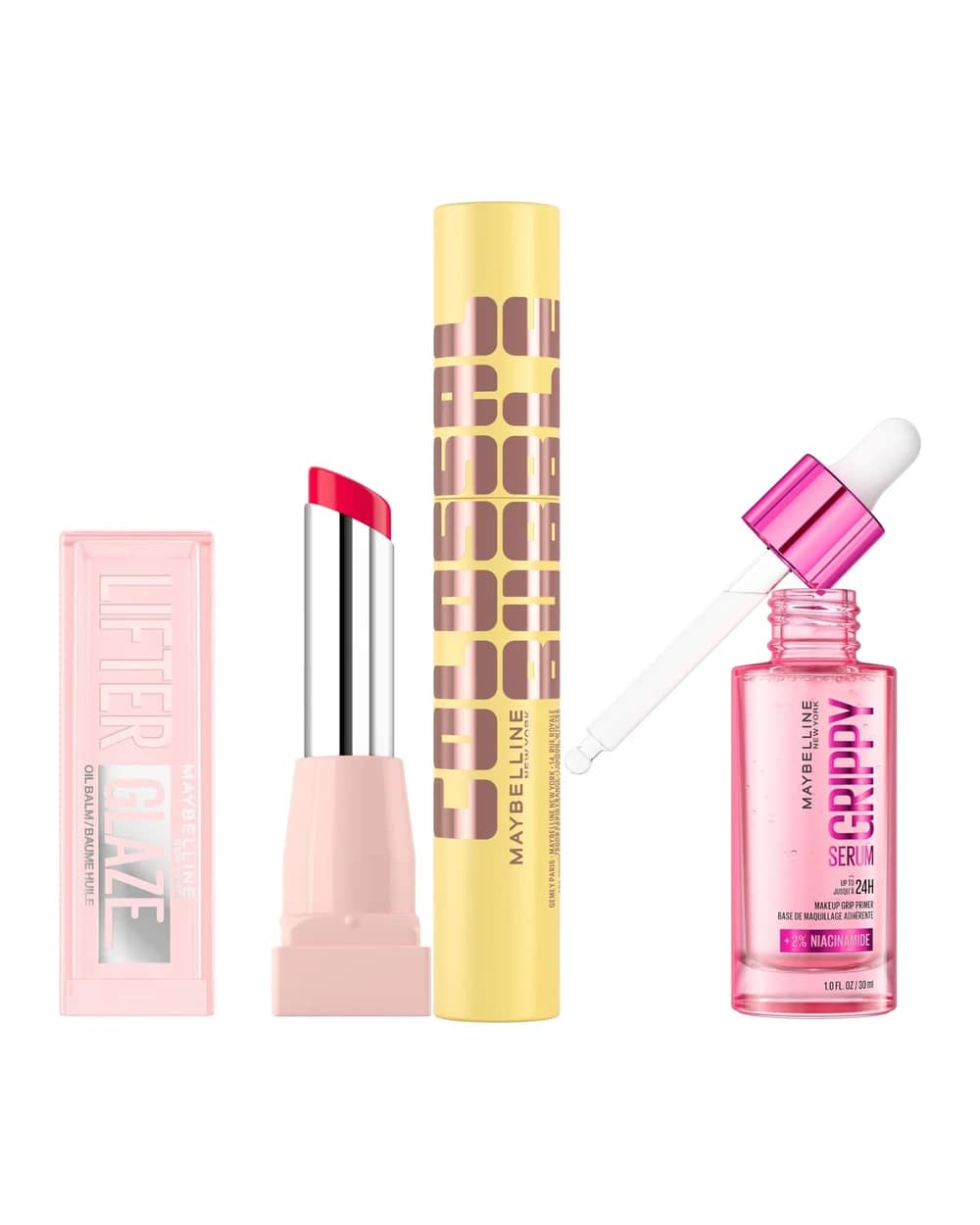 Maybelline Viral Favourites Make Up Bundle with Grippy Primer, Colossal Mascara and Lifter Glaze Lip Balm (Various Shades)