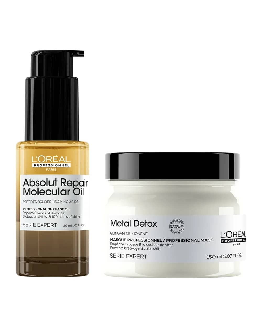 L'Oréal Professionnel Ultimate Repair Treatment Set: Metal Detox Hair Mask 150ml & Absolut Repair Molecular Bi-Phase Hair Oil