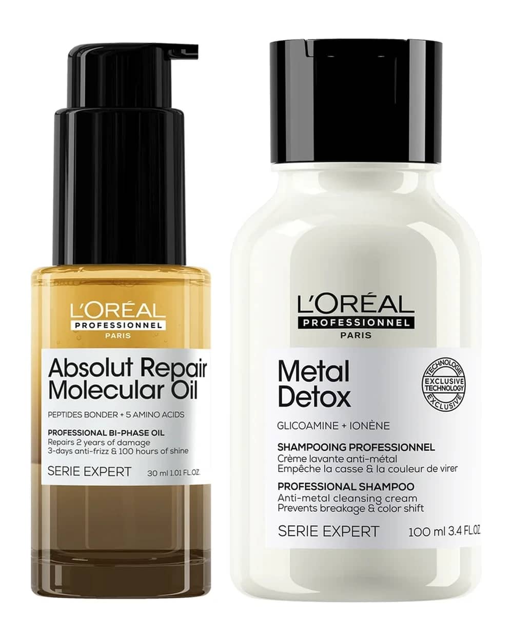 L'Oréal Professionnel Mini Protect & Repair Set: Metal Detox Clarifying Shampoo 100ml & Absolut Repair Molecular Hair Oil