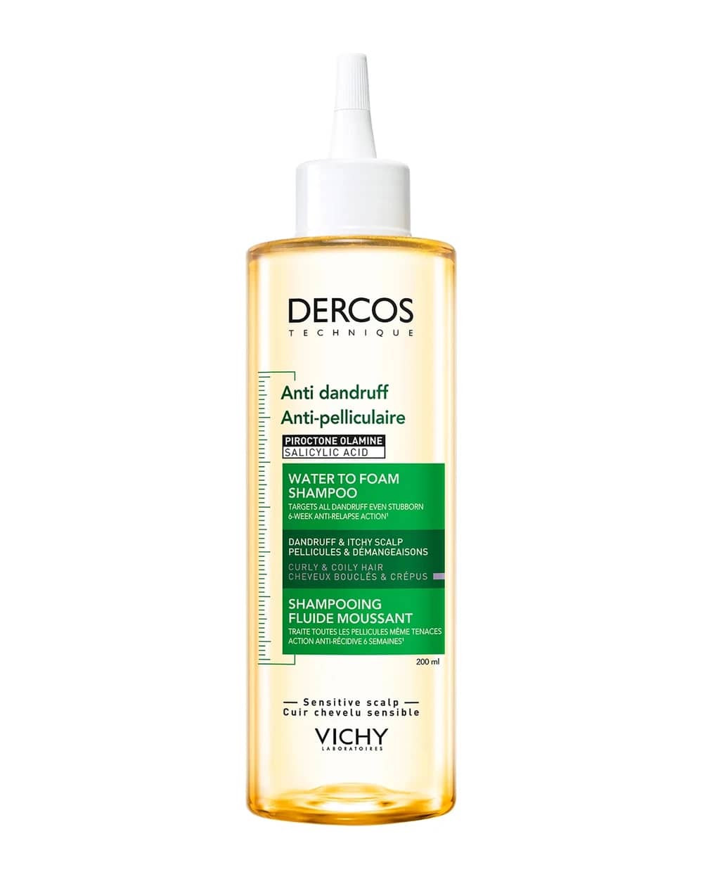 Vichy Dercos Anti-Dandruff Water To Foam Shampoo To Treat Dandruff On All Curls and Coils 200ml