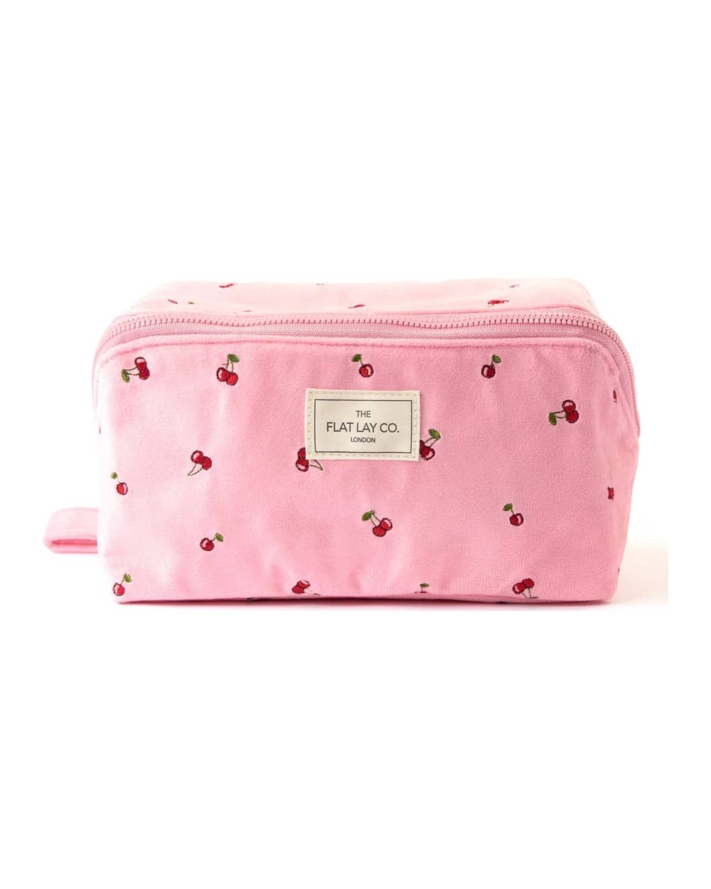The Flat Lay Co. Flat Lay Makeup Box Bag - Ditsy Cherries Pink Embroidered Velvet