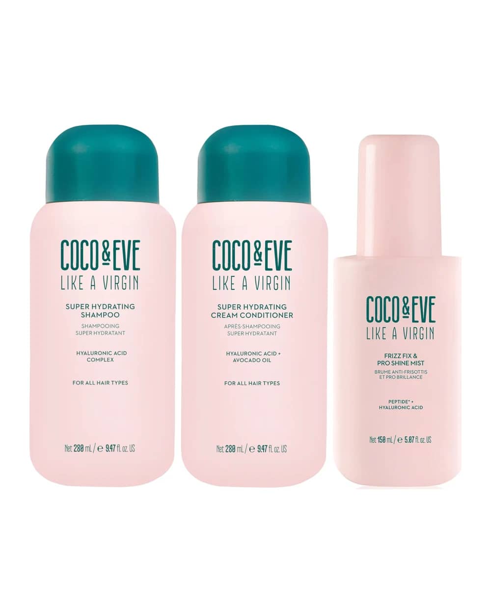 Coco & Eve Like A Virgin Shampoo & Conditioner and Frizz-Fix and Pro Shine Mist Bundle