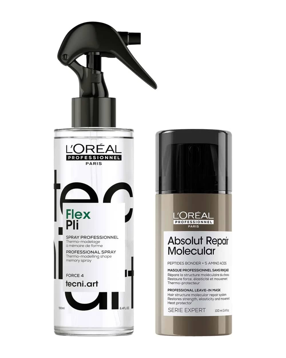 L'Oréal Professionnel Protect & Style Bundle: Tecni Art Flex Pli, Thermo-modelling Styling Hair Spray, Absolut Repair Molecular Leave-In Cream, 190ml & 100ml