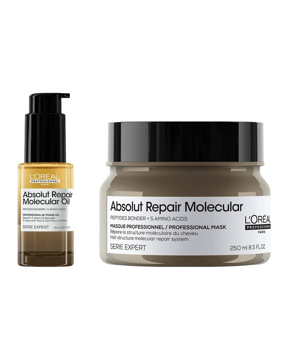 L'Oréal Professionnel Absolut Repair Molecular Rinse-off Hair Mask 250ml & Bi-Phase Hair Oil for Damaged Hair 30ml