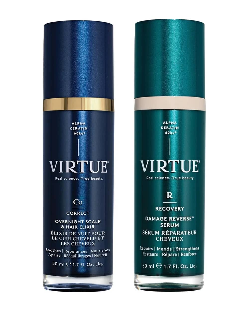 VIRTUE Damage Reverse Serum 50ml & Overnight Scalp & Hair Elixir 50ml Duo
