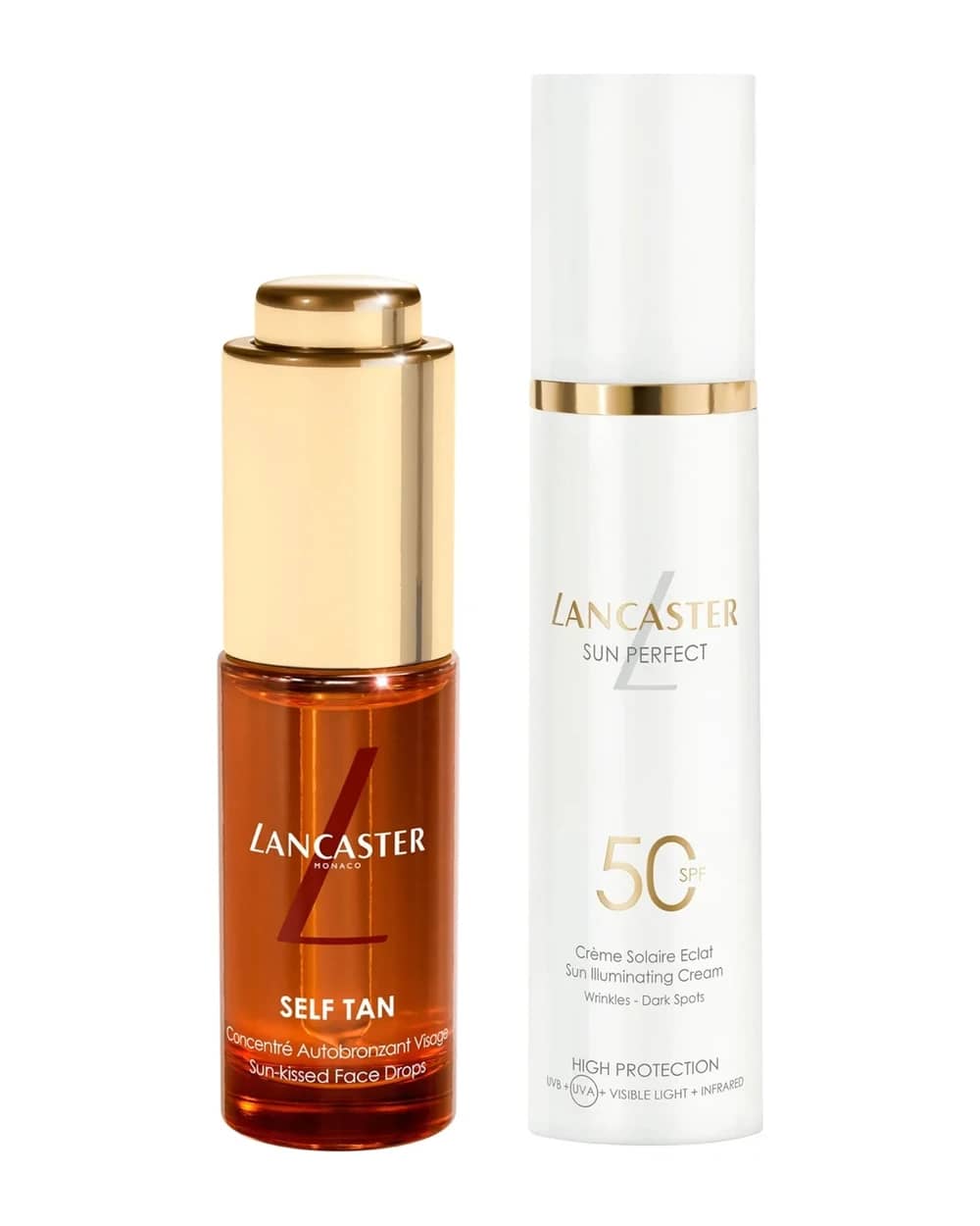Lancaster Self Tan Sun-Kissed Face Drops 15Ml + Sun Perfect Illuminating Cream Spf50 Bundle