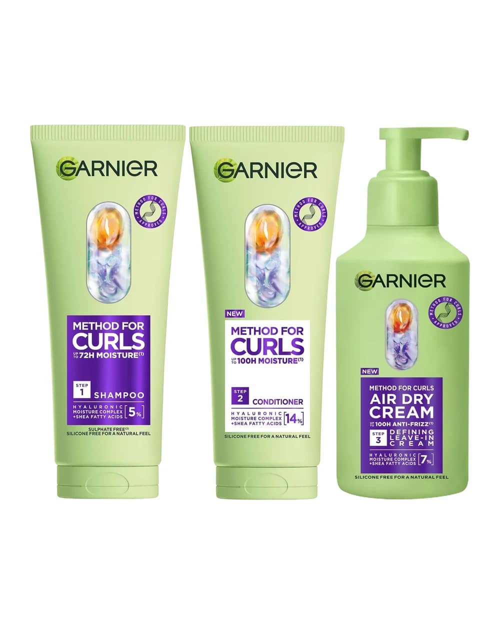 Garnier Method for Curls Shampoo, Conditioner and Air Dry Cream Bundle