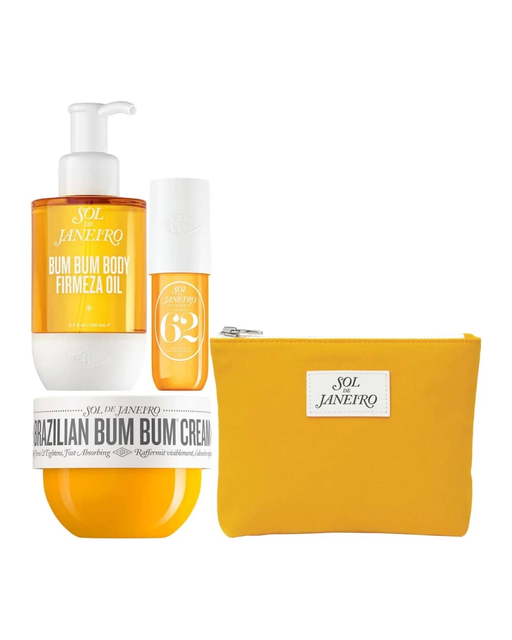 Sol de Janeiro Summer Body Icons Bundle – Bum Bum Cream 75ml, Firmeza Oil 100ml & Cheirosa 62 90ml with Canvas Bag
