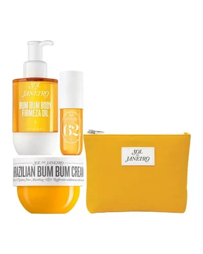 Sol de Janeiro Summer Body Icons Bundle – Bum Bum Cream 75ml, Firmeza Oil 100ml & Cheirosa 62 90ml with Canvas Bag