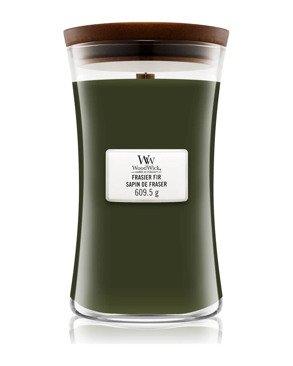 Woodwick Frasier Fir candela profumata con stoppino in legno