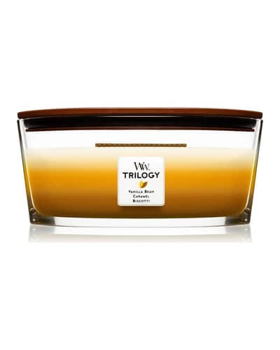 Woodwick Trilogy Café Sweets candela profumata con stoppino in legno (hearthwick)