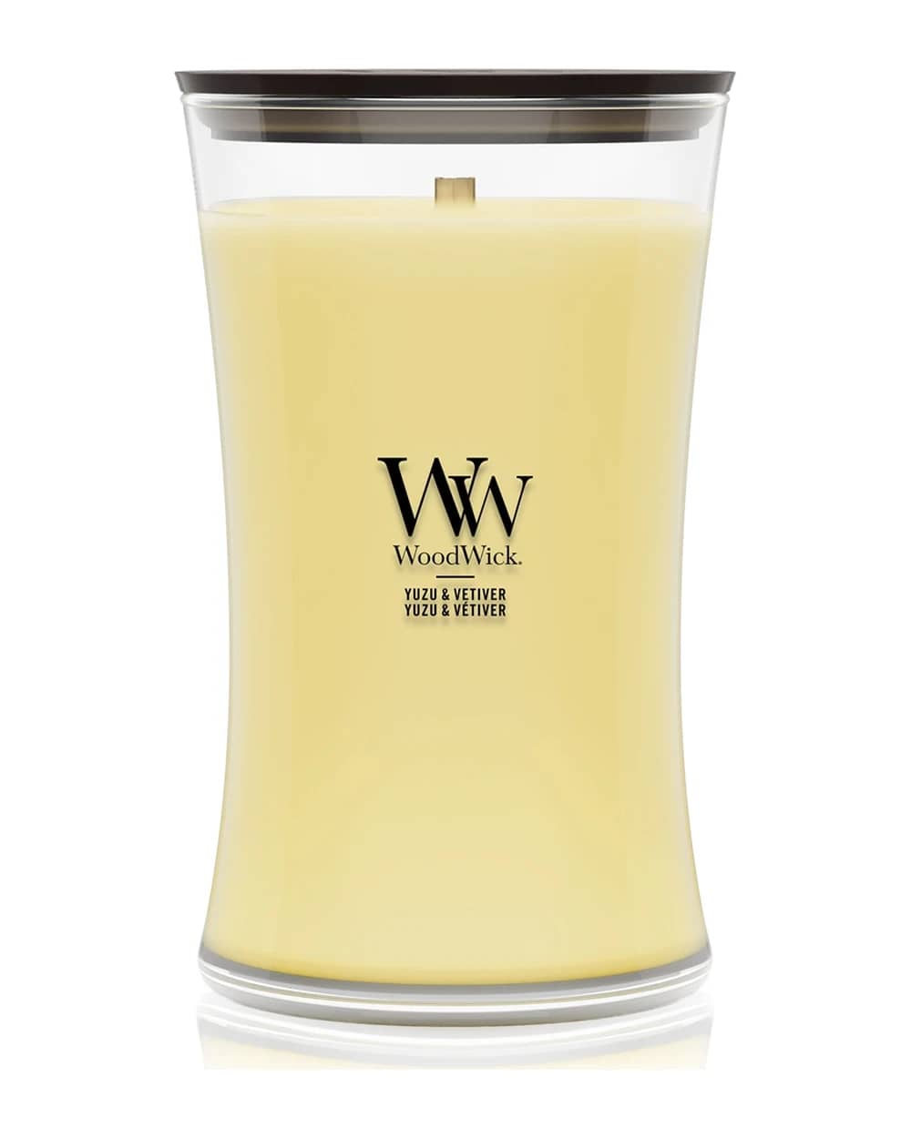 Woodwick Yuzu & Vetiver candela profumata con stoppino in legno