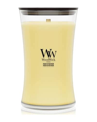 Woodwick Yuzu & Vetiver candela profumata con stoppino in legno