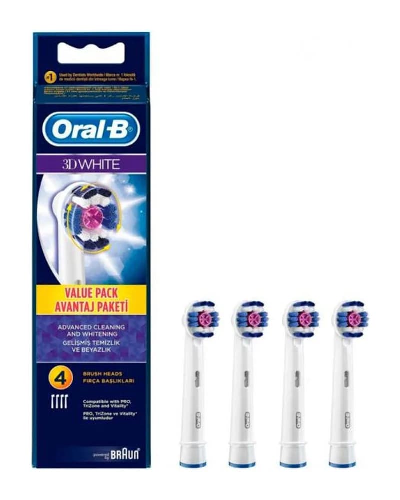 یدک مسواک برقی اورال بی مدل 3D White بسته 4 عددی